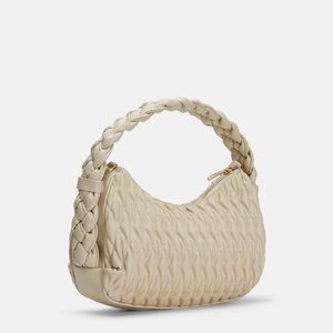 Chic Cream-Colored Faux Leather Fashion Bag with Woven Handle